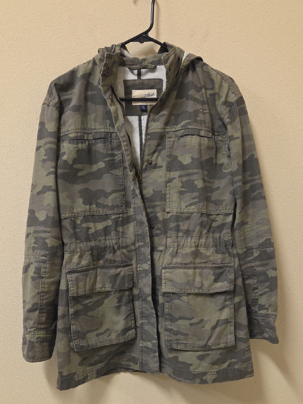 Women Camo Hooded Field Jacket - Olive Green Size XS